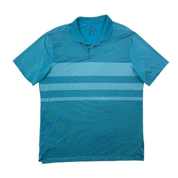 Nike Polo Shirt Mens L Large Pool Blue Dri Fit Vapor Golf Striped Performance - Picture 1 of 10